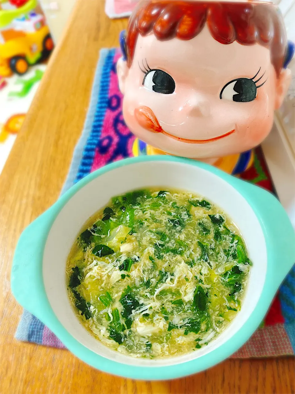 スープでもごはんにかけてもおうどんでも♡白菜とほうれん草としらすとカレイの万能かき玉餡。|ぽき。さん