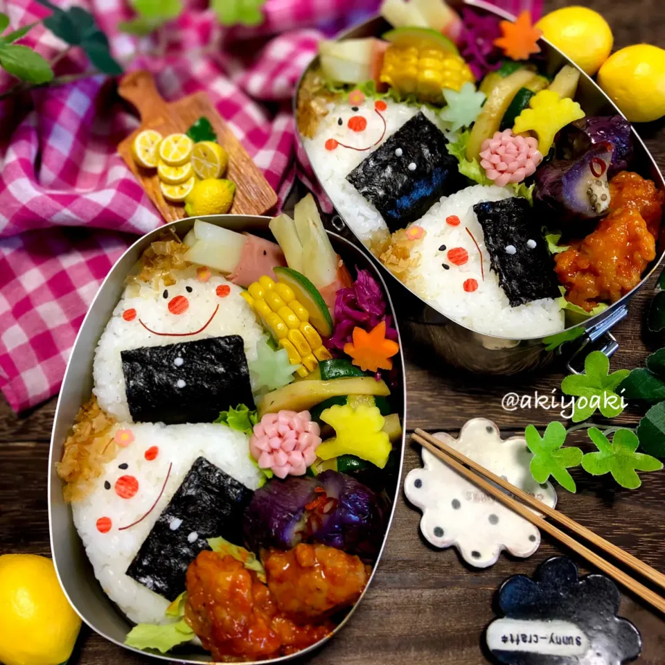 Snapdishの料理写真:ほのぼのさんおにぎり弁当|Akiyoෆ¨̮⑅さん