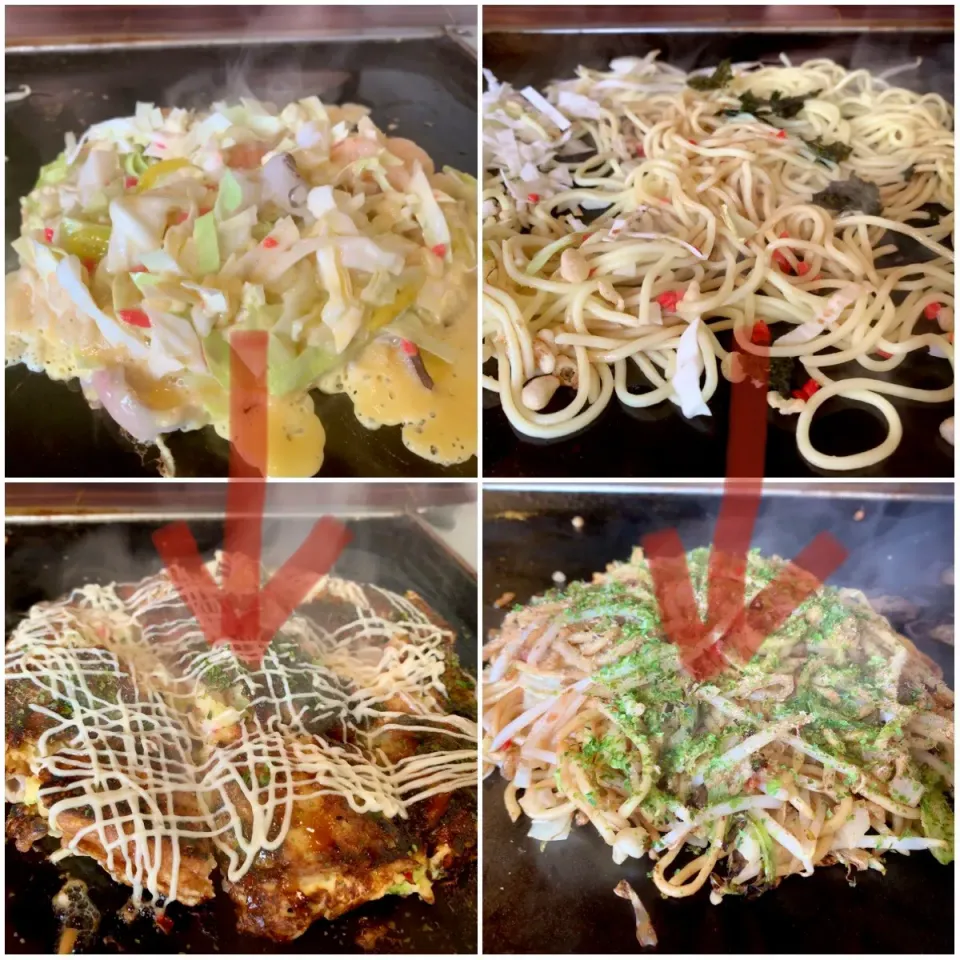 掛川のおもいでの家さんのスペシャルお好み焼きと野菜焼きそば♡♡|ひーちゃんさん