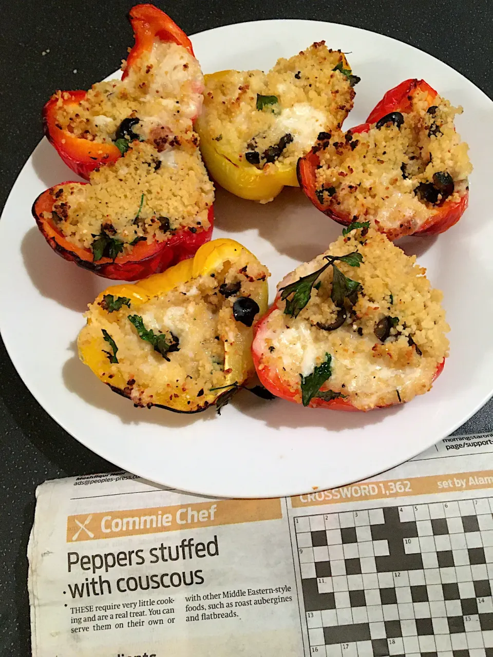 Peppers stuffed with couscous w/ vegan feta cheese (Morning Star Commie Chef recipe)|Nick Hiderさん