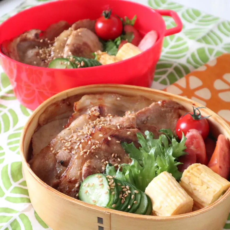 中学生男子年子弁当🍱豚肉の生姜焼き|なかじー。さん