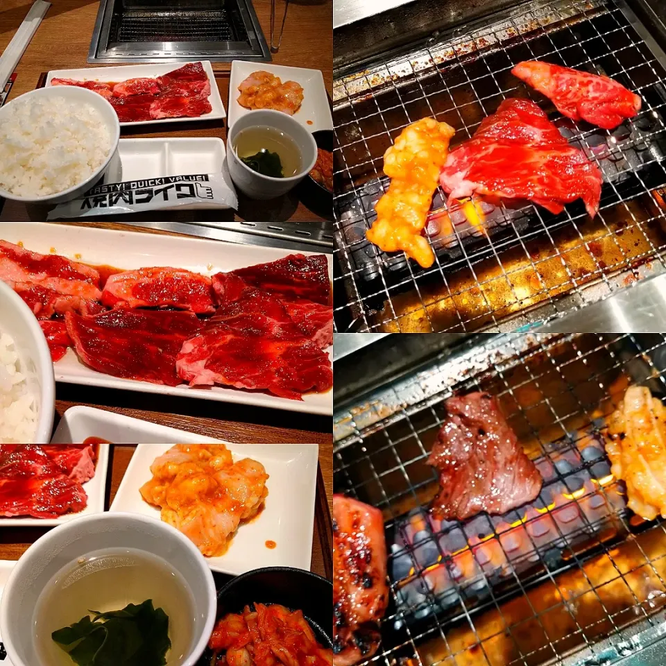 Snapdishの料理写真:焼肉ライクで初一人焼肉🔥匠カルビ＆ハラミ＋ホルモン定食|うたかた。さん