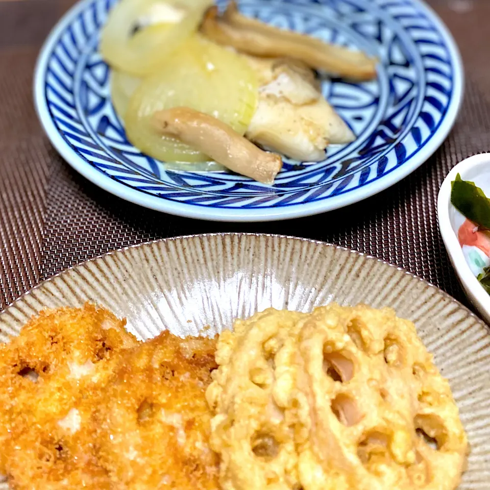 蓮根の天ぷらとフライ　カレイの野菜蒸し|Rinさん