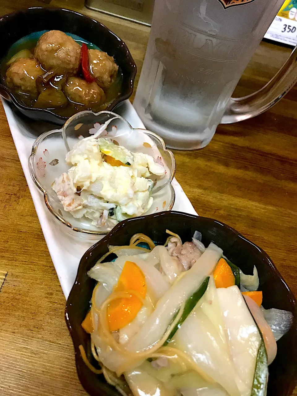 今日のあて③盛り　肉団子、ポテサラ、しっとり♪皿うどん|saturnさん