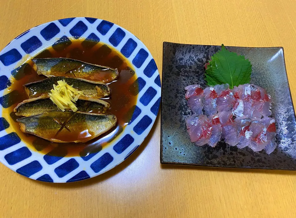 Snapdishの料理写真:サバの煮付け、アジのお刺身|erikaさん