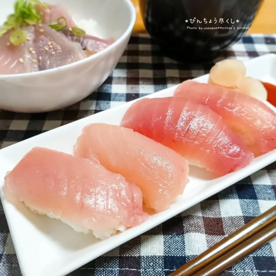 びんちょうマグロのにぎり寿司と丼物|ゆずぽんさん