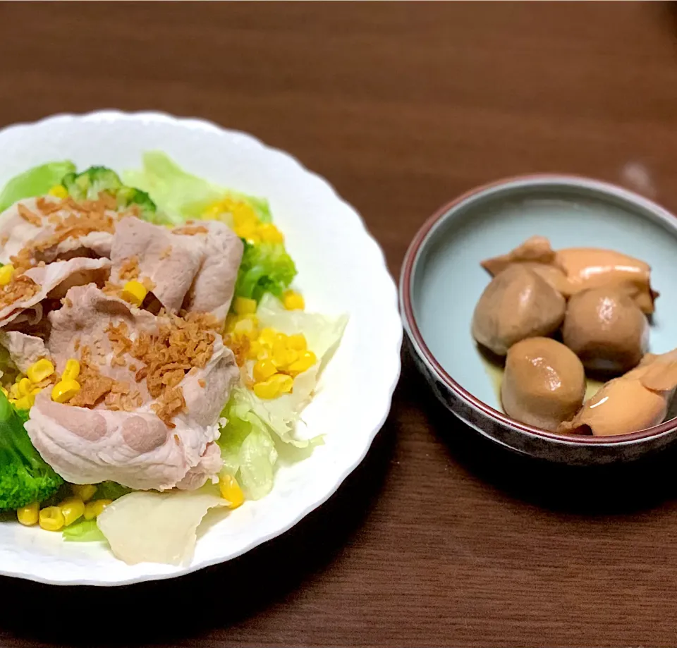 豚しゃぶ、里芋とイカの煮物|sakiさん