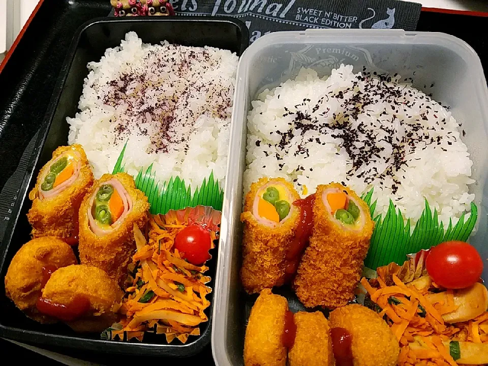 Snapdishの料理写真:夫弁当、息子弁当|みどりさん