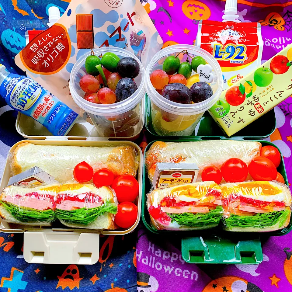 #夫婦弁当　#sandwich #サンドイッチ弁当　#デザートはぶどう　#秋の果物🍇🍎|Blueberry🫐さん