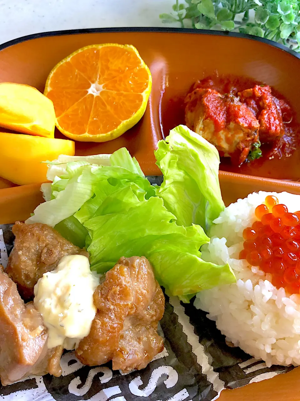 照り焼きチキンと鯖缶トマト🍅のお弁当🍱|みゆきさん