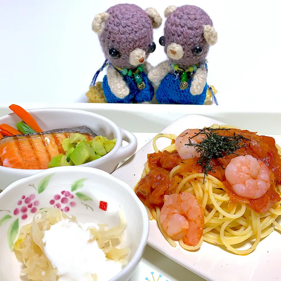 晩ごはん小海老のトマトクリームパスタ( ・∇・)|chagashiさん