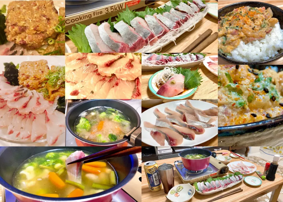 Snapdishの料理写真:鹿屋かんぱちローズ🐟 お刺身、しゃぶしゃぶ、なめろうと色々作ったし、お裾分けした娘も写メを送ってくれました😃🍺 美味しかった👍|ジイジさん