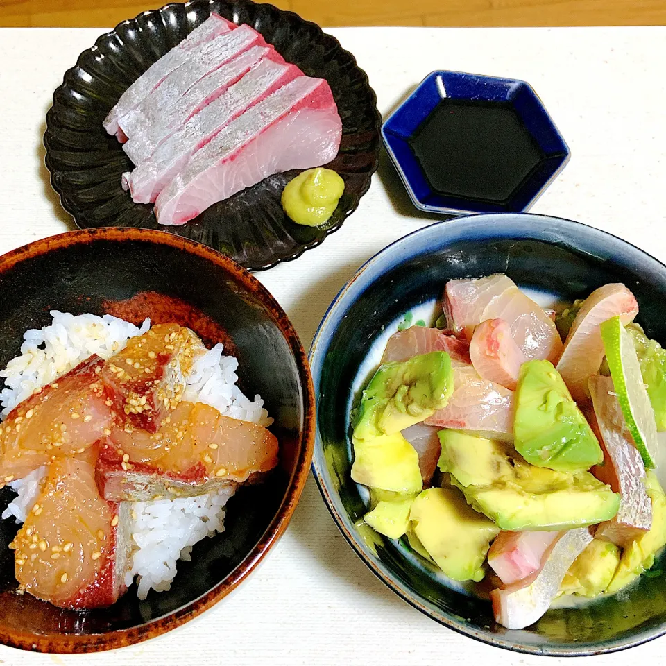 かんぱちローズ　刺身　漬け丼　アボカドとグリーンレモン🍋|rumiさん