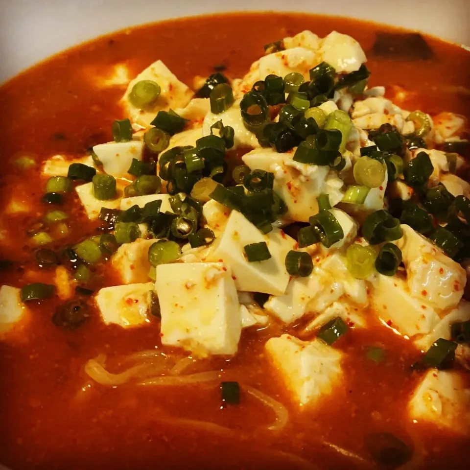 Tomato & Miso Spicy Noodles Soup with Tofu with Negi. #ramen #noodles #soup #homemade #ilovecooking #freshsoup|Emanuel Hayashiさん