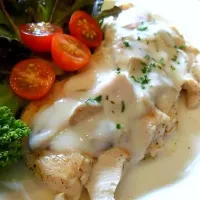 Grilled chicken breast with mushroom cream sauce🍗🍳🥙|Sasitorn Baipongさん