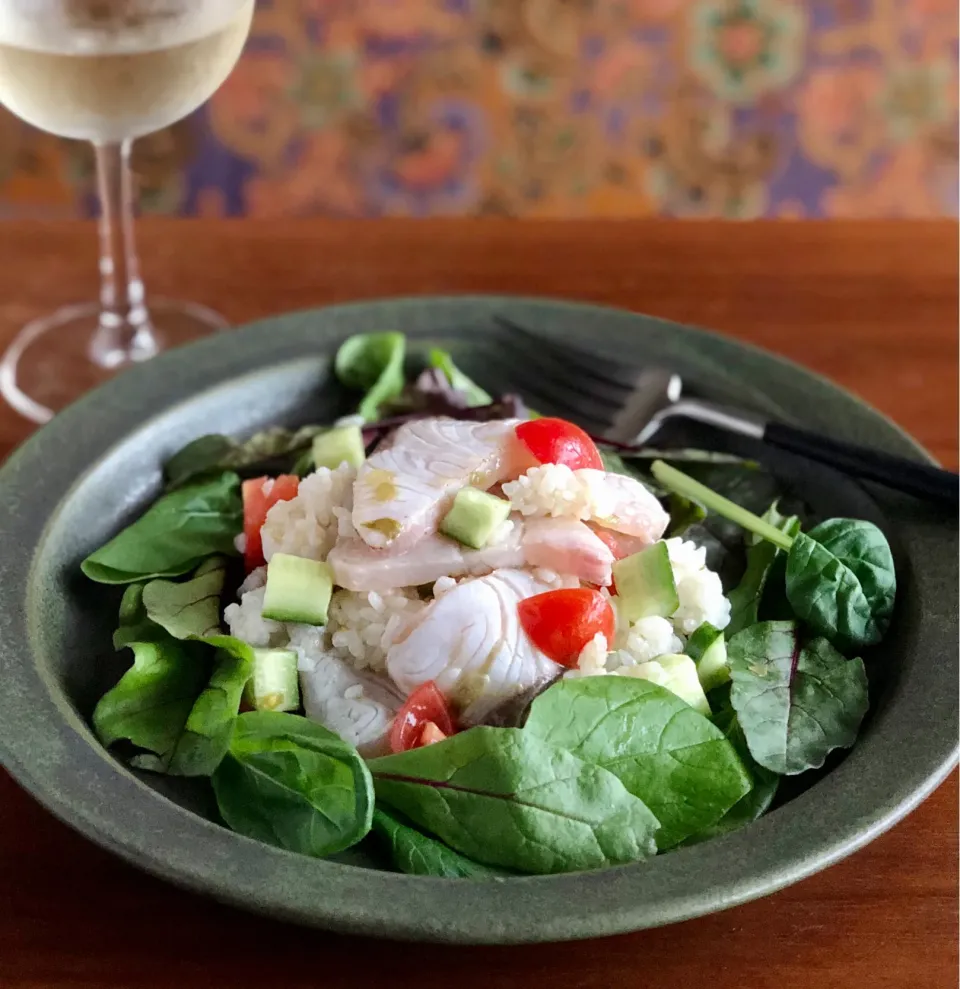 かんぱちローズでライスサラダ🥗Amberjack rice salad|マユマユさん