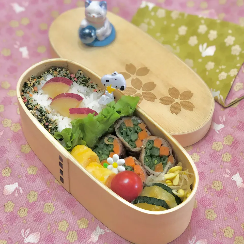 インゲン・人参の豚ロール☘の💙ちゃんお弁当　9/23月|sweet homeさん