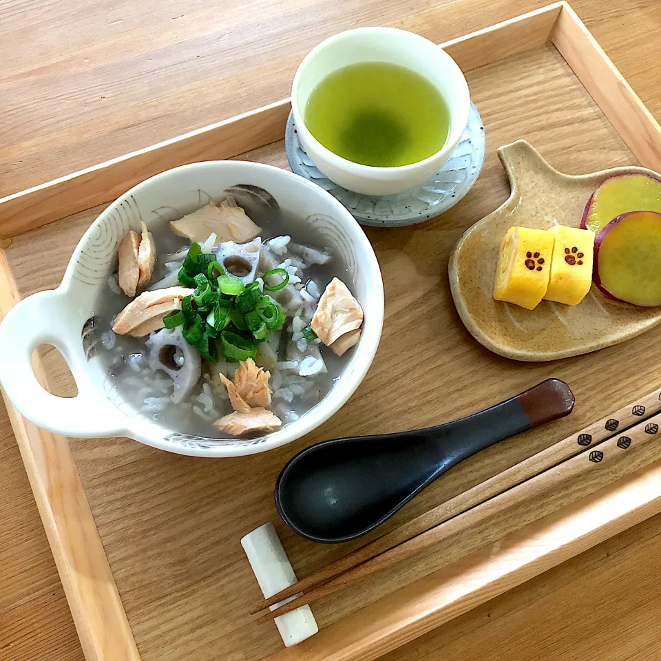 鮭と根菜のお粥の和朝食|えり@手作りパンさん