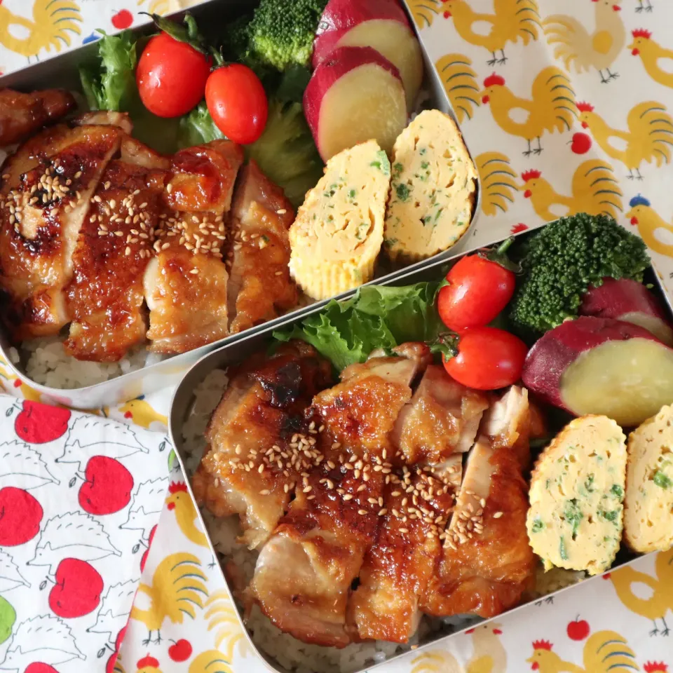 中学生男子年子弁当🍱すき焼きのタレで簡単照り焼きチキン🐓|なかじー。さん