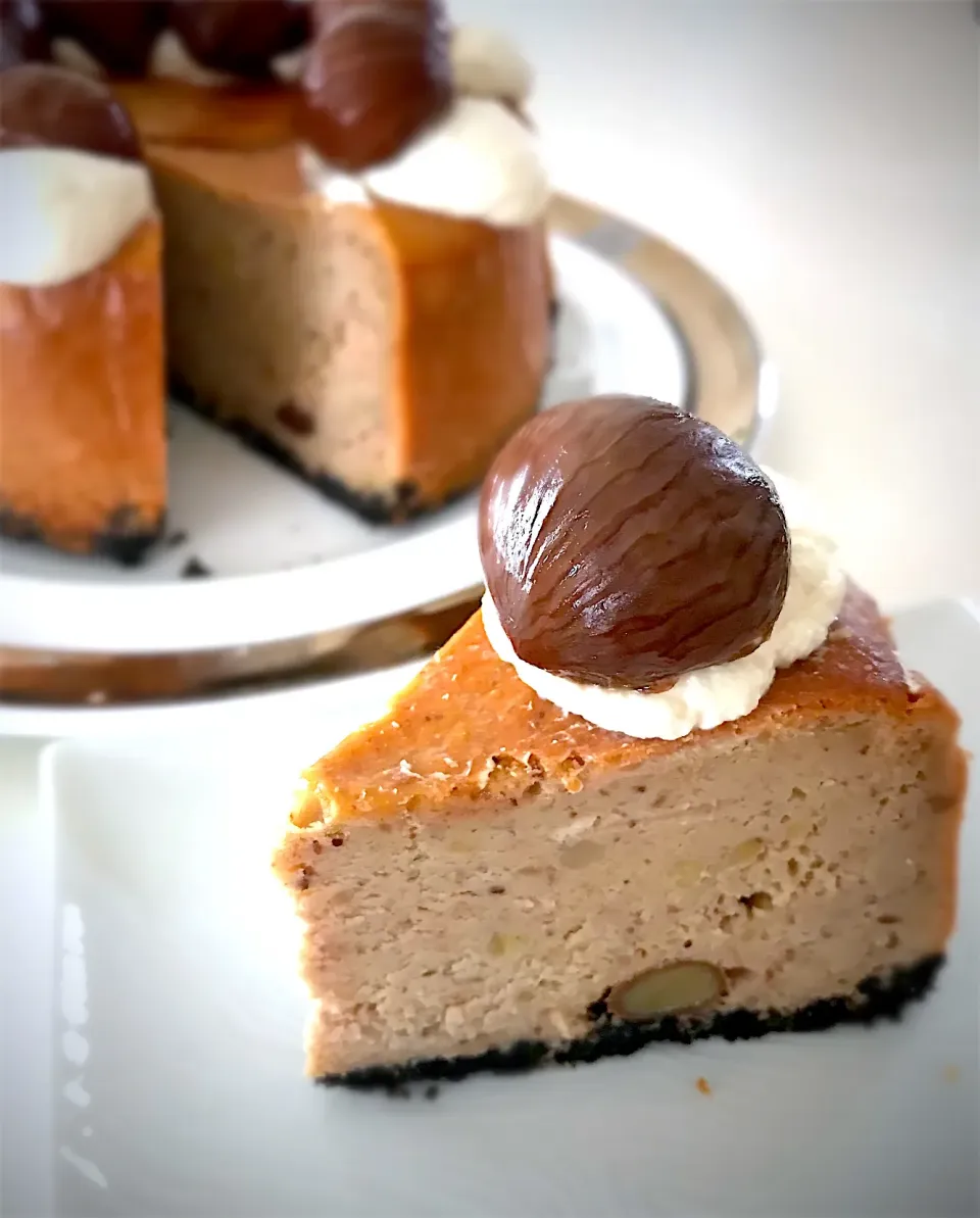 栗の渋皮煮でチーズケーキ🌰✨|ふぅさん