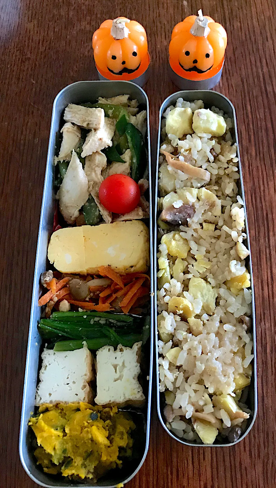 Snapdishの料理写真:ランチ #お弁当  #お弁当記録 #栗しめじ炊き込みご飯 #めんつゆ|小松菜さん