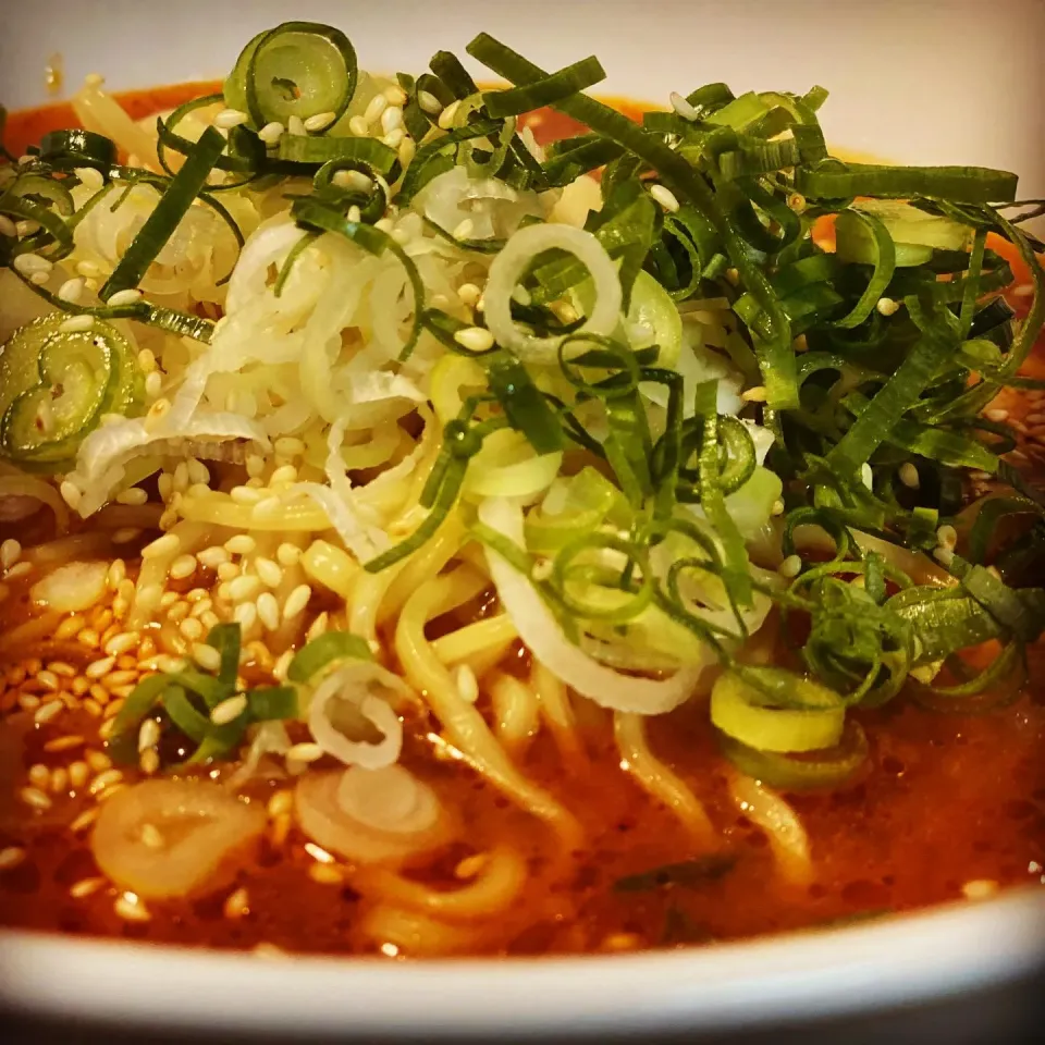 Hot & Sour Tomato Ramen Noodle Soup with Negi an sesame seeds #ramen #homemadesoup #soup #noodles #soursoup #chefemanuel|Emanuel Hayashiさん