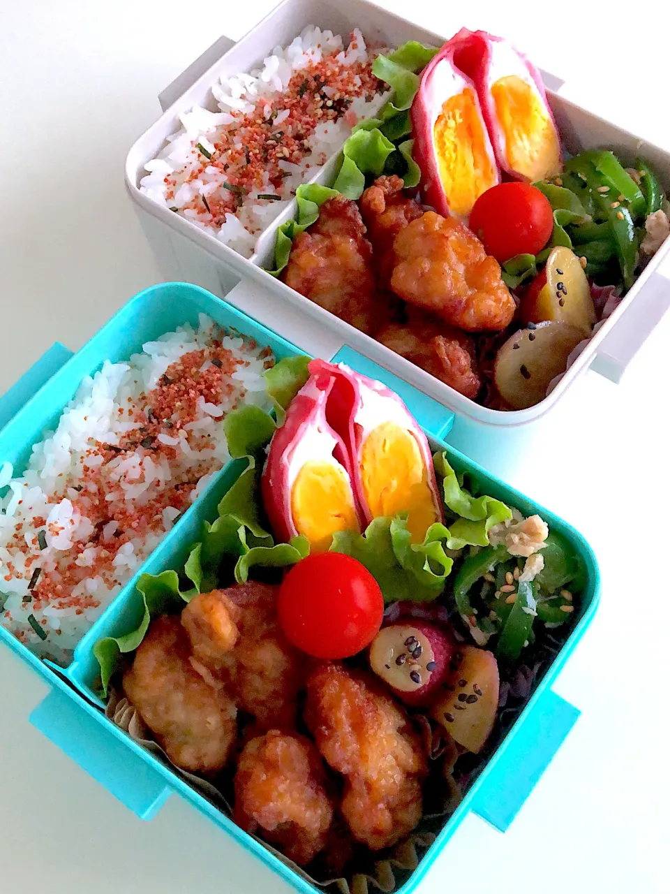 つくおきとレンチンハムエッグの楽チン弁当♪|ikumonさん