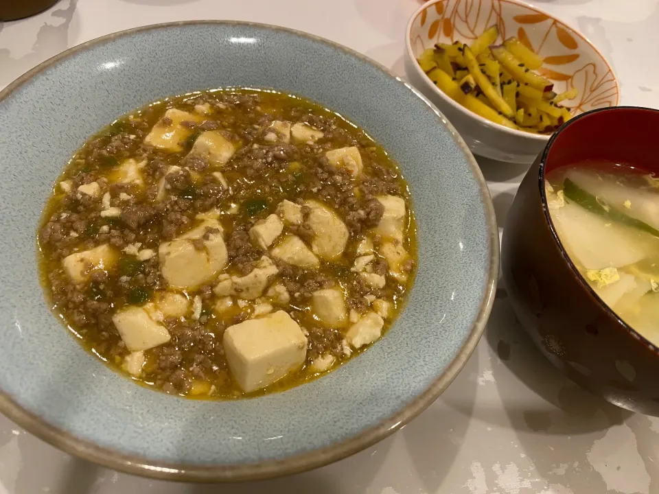 麻婆豆腐とさつまいもと中華スープ|みおぞうさん