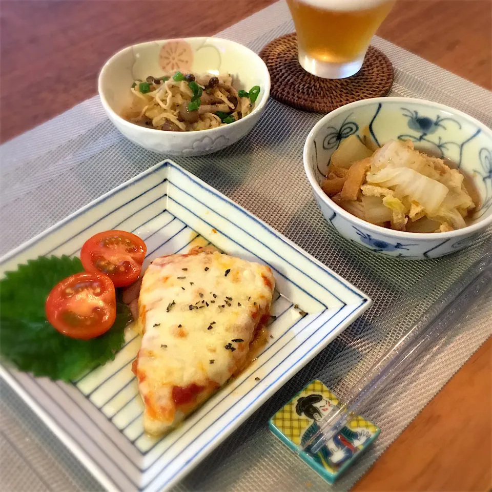 メカジキのチーズ焼き
油あげと白菜のさっぱり煮
切干大根としめじのマリネ|𓇼 Ⓢ Ⓗ Ⓘ Ⓝ Ⓞ Ⓑ Ⓤ 𓇼さん