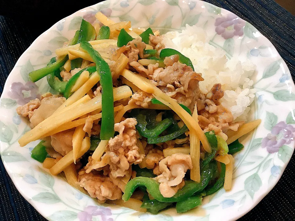 青椒肉絲丼😋|アライさんさん