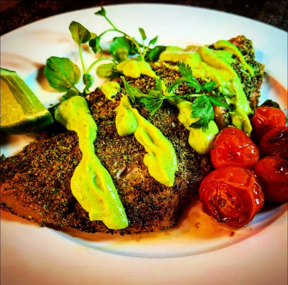 Pescado Verde Blackened Fish with Guacamole Cilantro-lime fish sauce|Jbunny Caféさん