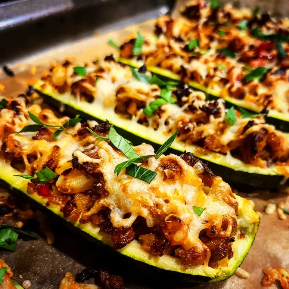 Italian Sausage Stuffed Zucchini (plant based)|Jbunny Caféさん