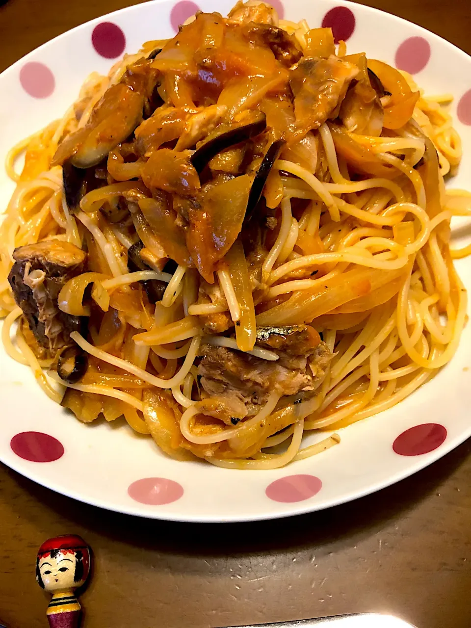 鯖と茄子と玉ねぎのトマトソーススパゲティ|masaさん