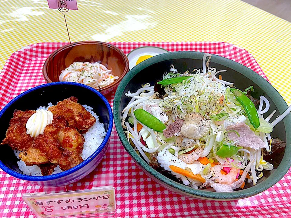 食堂再開記念メニュー　厚別ちゃんぽん麺・ハーフ唐揚げ丼セット|nyama1さん