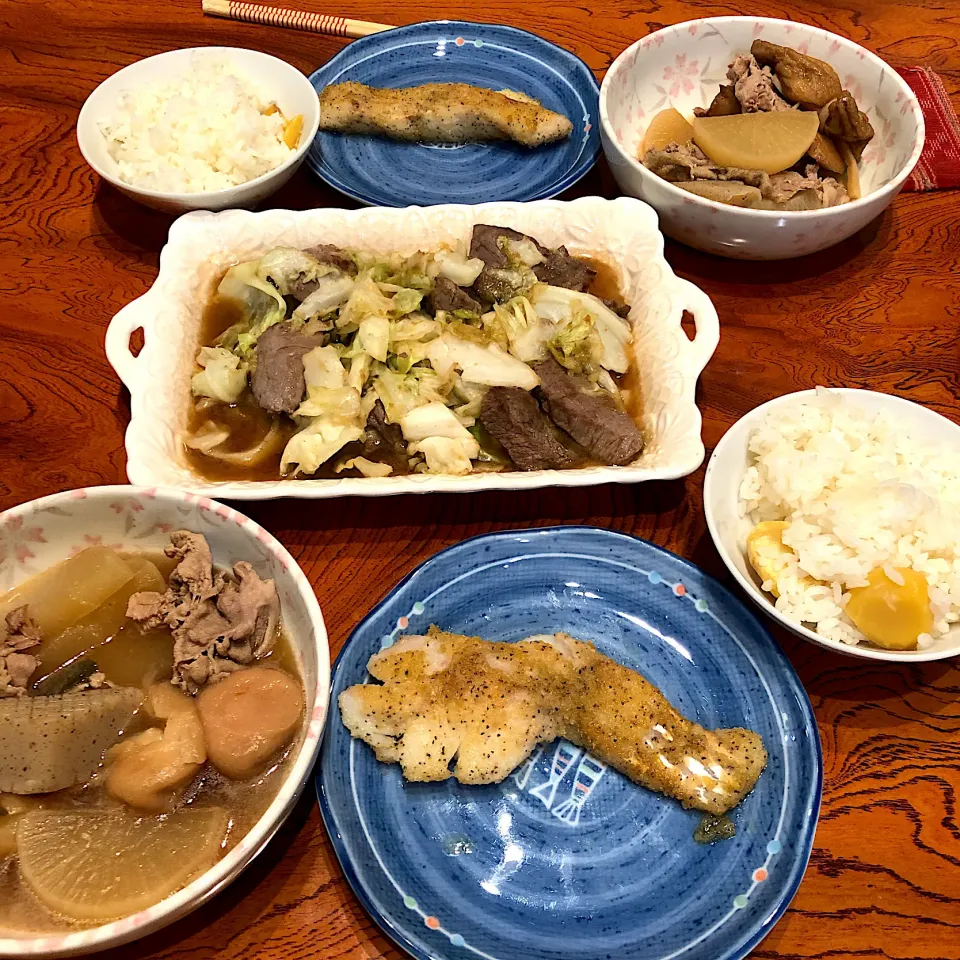 栗ご飯、タラのムニエル|すかラインさん