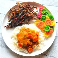 # Meals 
# White rice , Carrot sambar , Okra fry, Color fryums.|nivedhasankar64@gmail.comさん