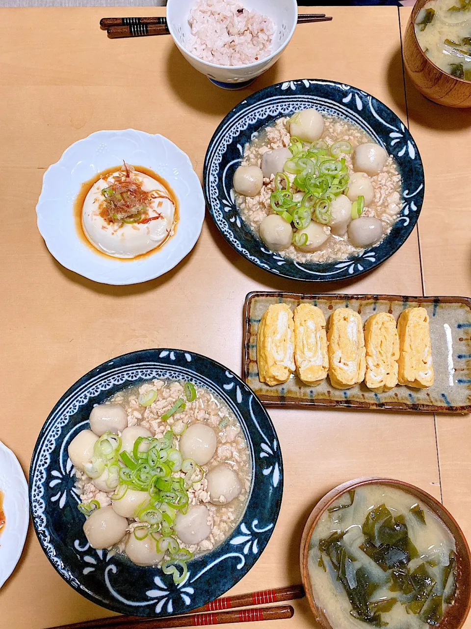 里芋の鶏そぼろあんかけ❁︎だし巻き玉子|まゆさん