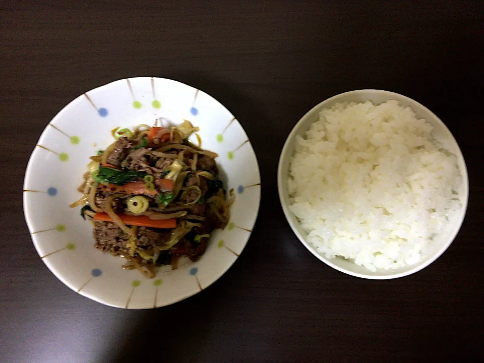 牛肉もやし炒め(ハーフ)ご飯|ばーさんさん