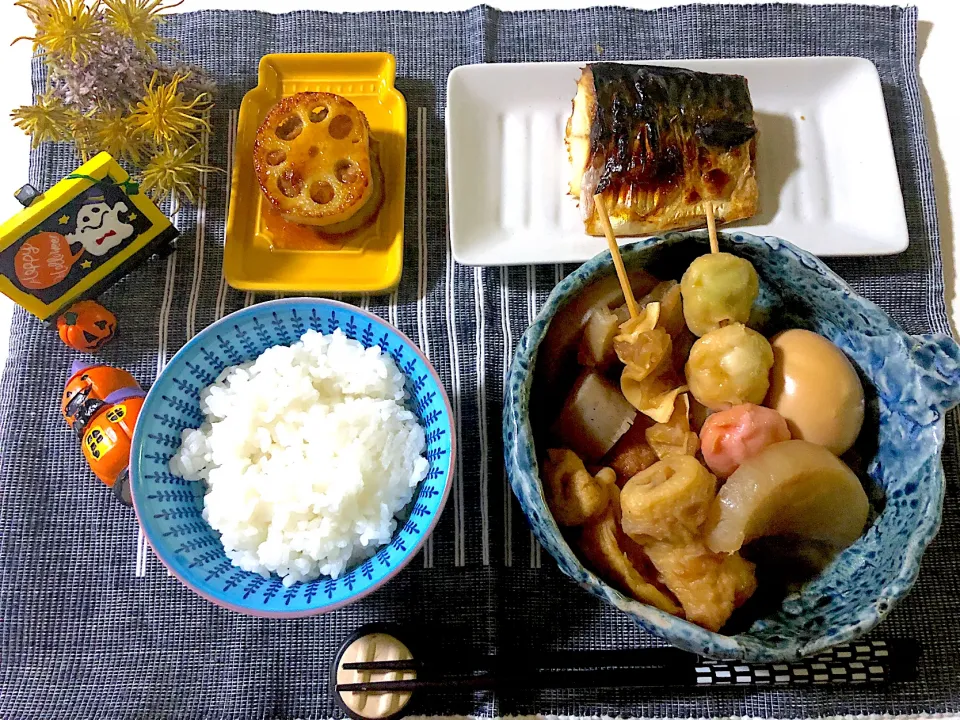 さばの昆布塩焼、おでん、れんこんのはさみ焼き|syamさん