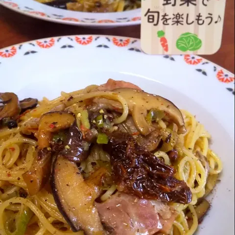 「原木しいたけ」を使ってみたSnapdishの料理・レシピ写真:原木しいたけとアンチョビのパスタ