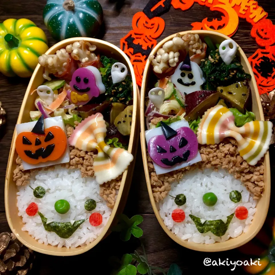 リボンアフロガールちゃんハロウィン弁当|Akiyoෆ¨̮⑅さん