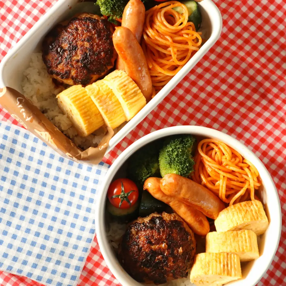 中学生男子年子弁当🍱つくねバーグとナポリタン|なかじー。さん