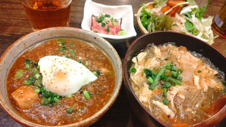 賄い飯🍚麻婆豆腐　半熟玉子、鶏肉春雨スープ……等|Gauche Suzukiさん