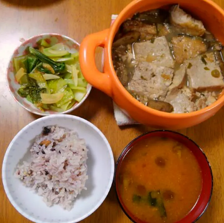 １０月１９日　ぶり豆腐　チンゲン菜の蒸し物　なめことわかめのお味噌汁|いもこ。さん