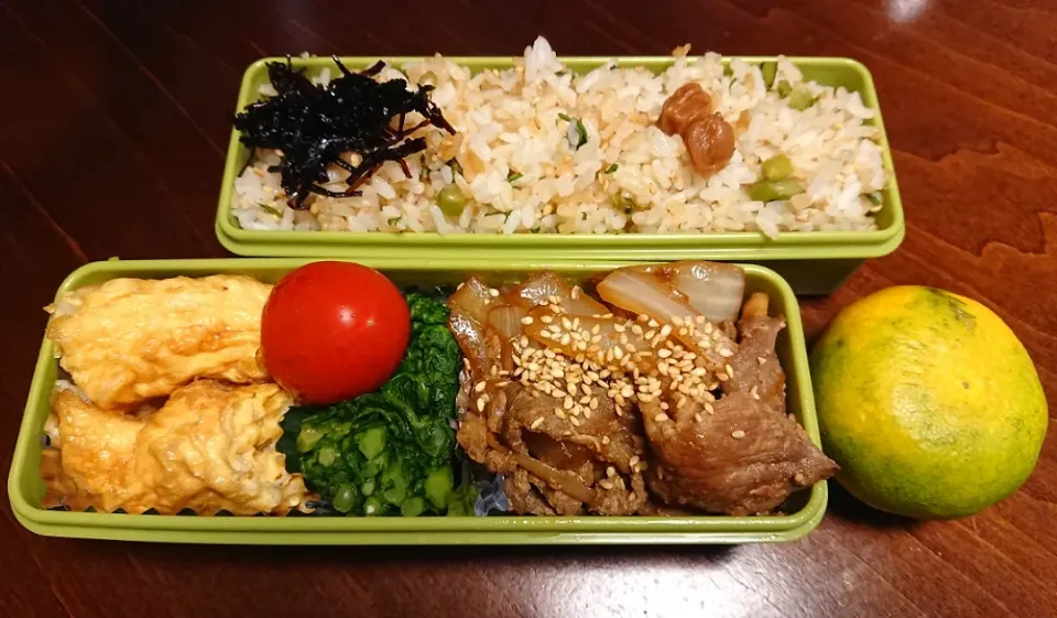 茶飯と豚生姜焼弁当|りょーさん