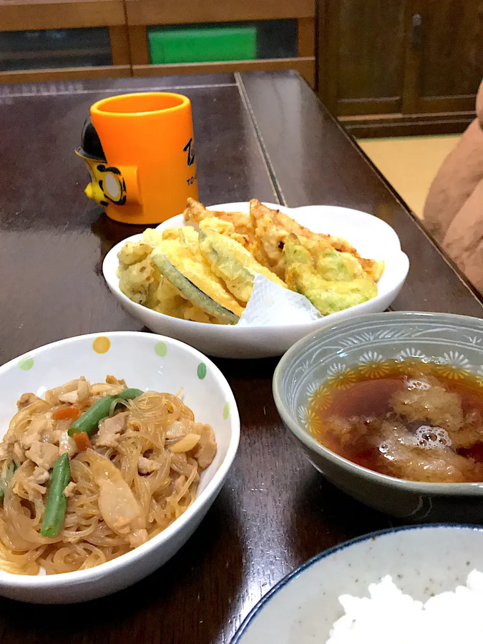 天盛り（鶏、かぼちゃ、舞茸、アボカド）春雨と豚の炒め物|ぜっきーさん