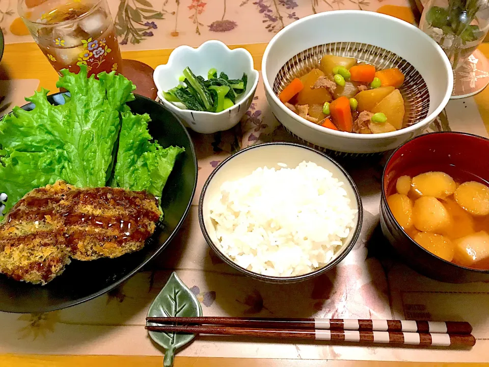 Snapdishの料理写真:かじきの磯辺フライ、豚肉と大根のとっとき煮、漬物|Emiko Kikuchiさん