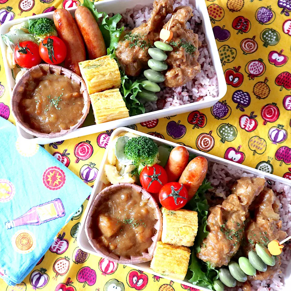 中学生男子年子弁当🍱チキンカレー🍗🍛|なかじー。さん