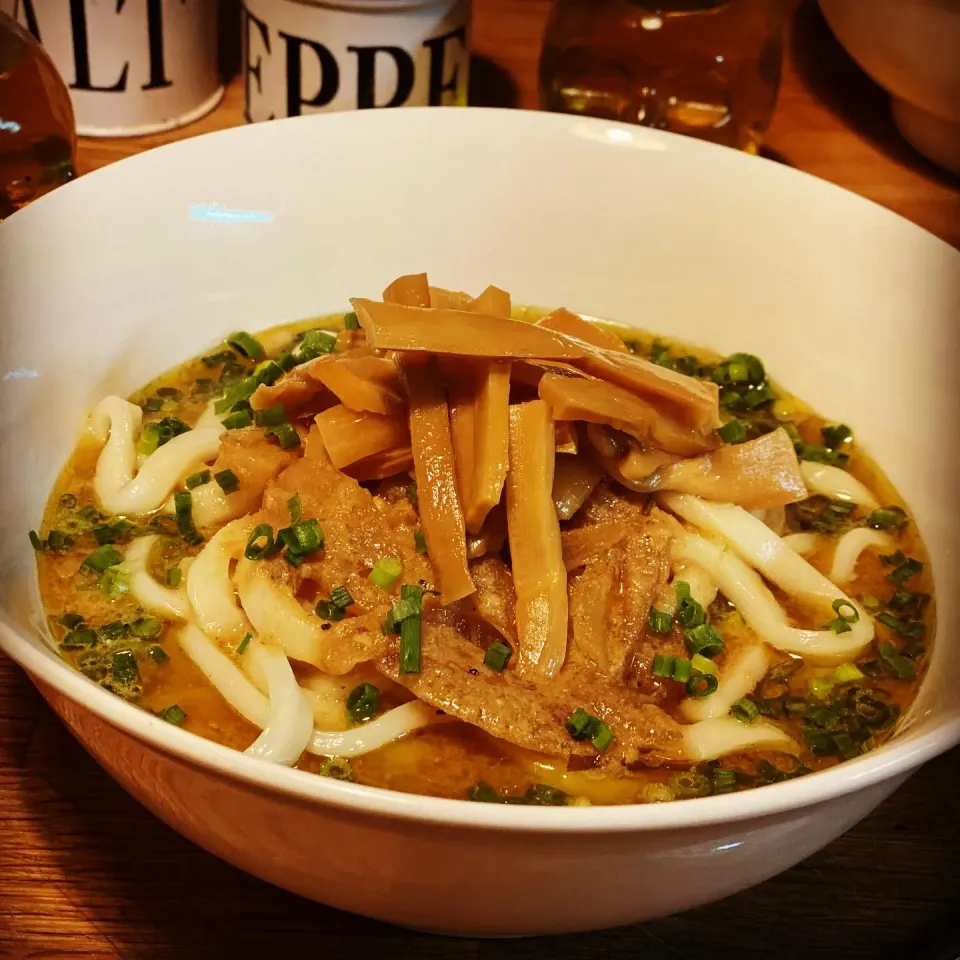 Snapdishの料理写真:Dinner For Two Very Hot & Spicy Green Thai Curry Soup with Udon Noodles topped with Negi ,Menma #spicy #greencurrysoup #thaifusion #udon #soup #chefemanuel|Emanuel Hayashiさん