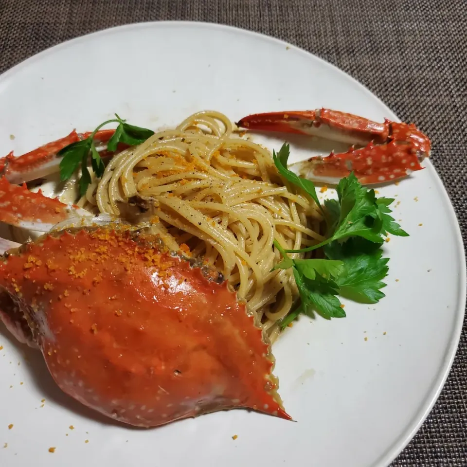 ワタリガニとカラスミのペペロンチーノ🍝|きょーこさん